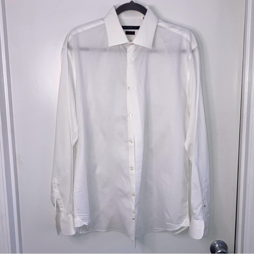 John Varvatos Mens Dress Shirt Size 16.5 34/35 White Cotton Stretch G2